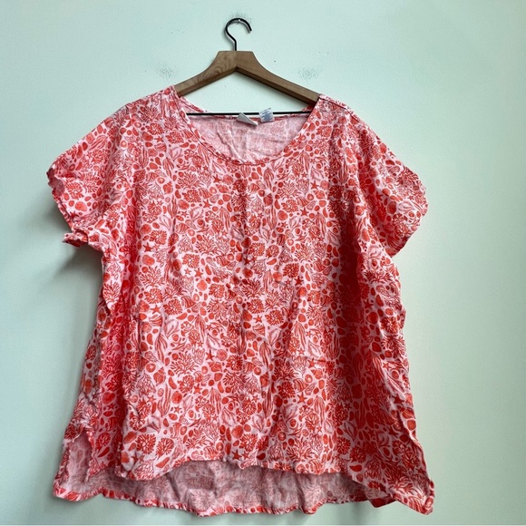 Sigrid Olsen Top Linen 1X Orange Shells Fish Tropical Beach Lagenlook Coastal - Picture 2 of 9